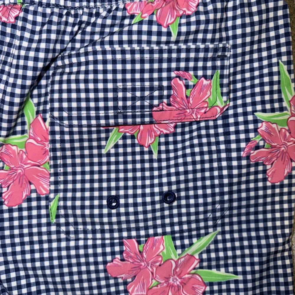 Vineyard Vines Gingham & Oleander Printed Chappy Swim Trunks Kids Medium Beach